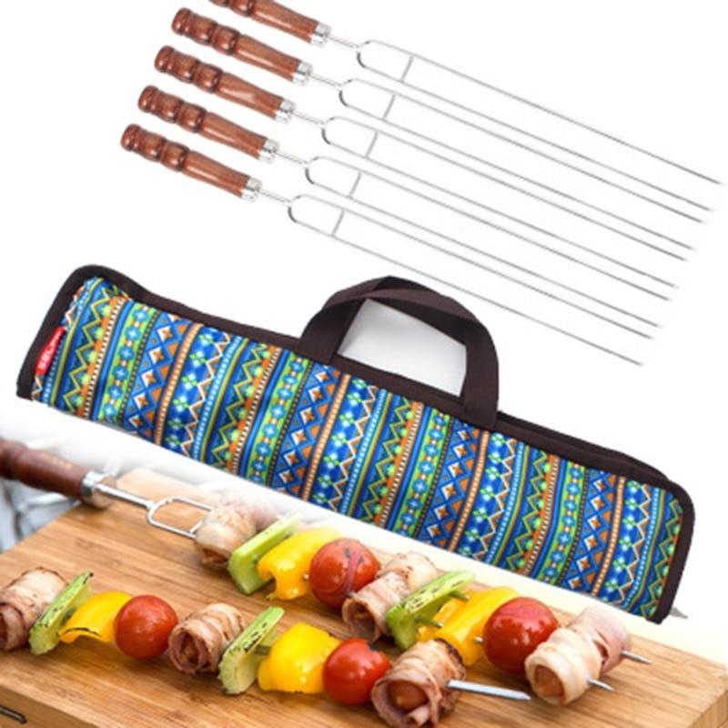 5 Stück Grillgabeln mit Tasche ausziehbare Lagerfeuer-Spieße | Brehn