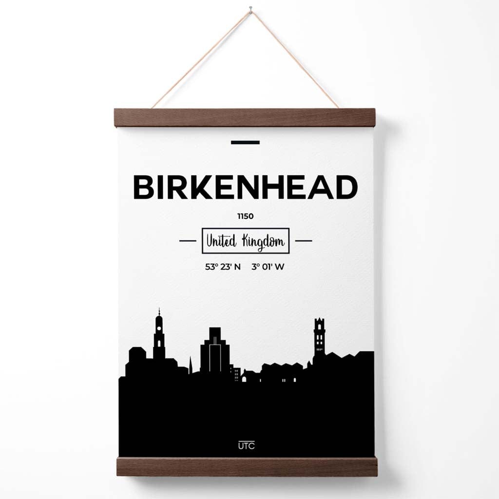 Birkinhead Schwarz-Weiß-Stadtansicht-Poster mit Aufhänger