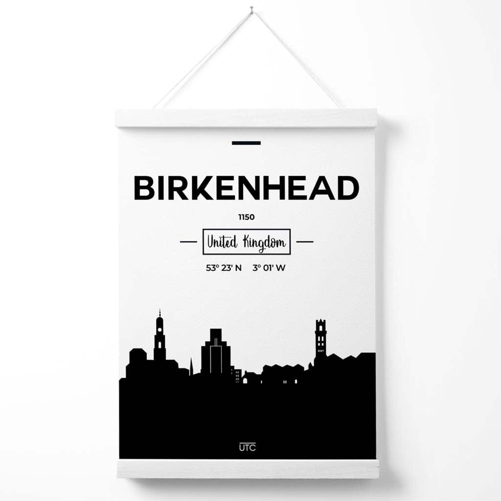 Birkinhead Schwarz-Weiß-Stadtansicht-Poster mit Aufhänger