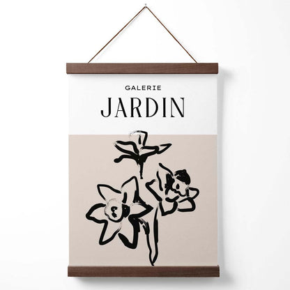 Beige-schwarzes Boho-Poster mit Narzissenmotiv und Aufhänger