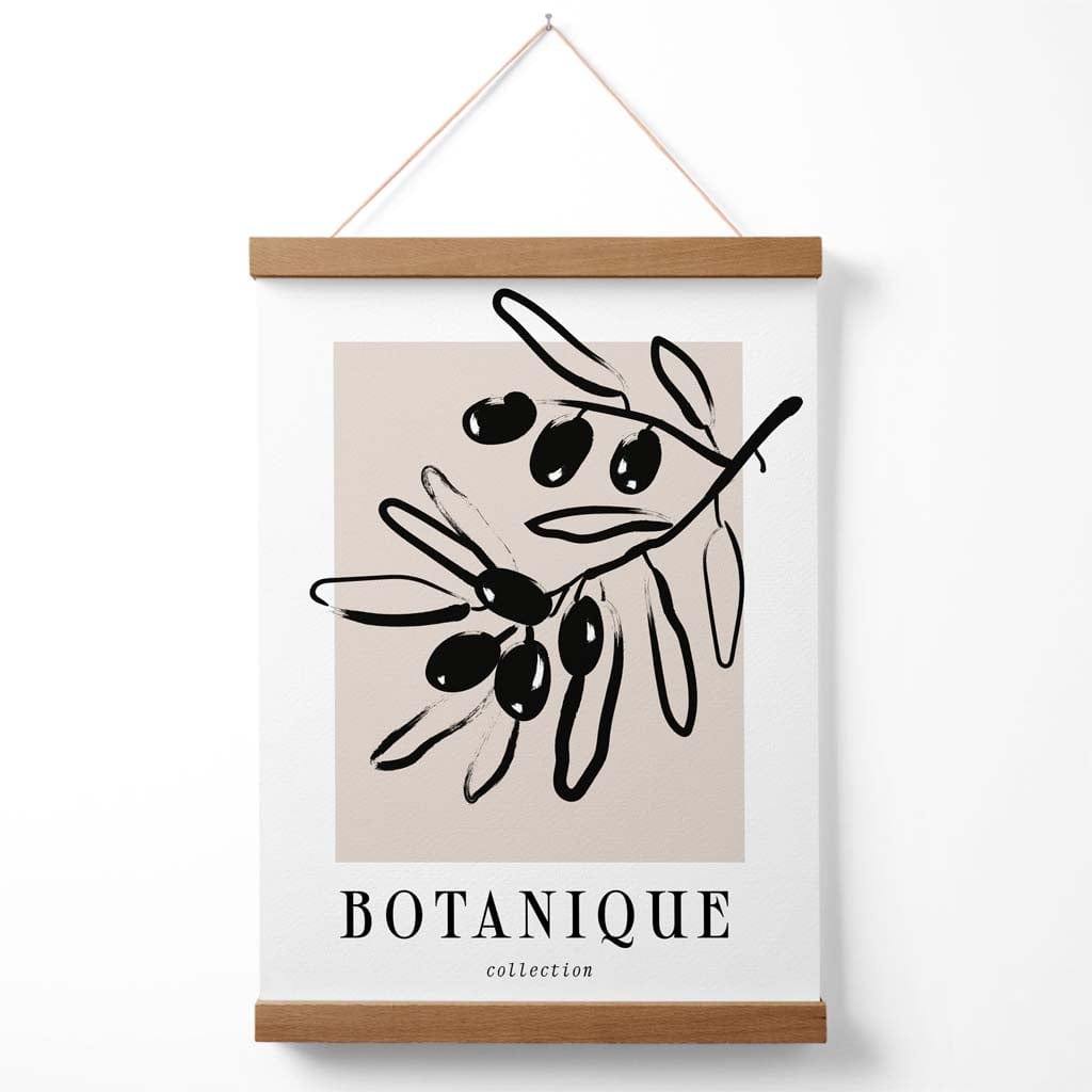 Beige-schwarzes olivgrünes Boho-Blumenposter mit Aufhänger