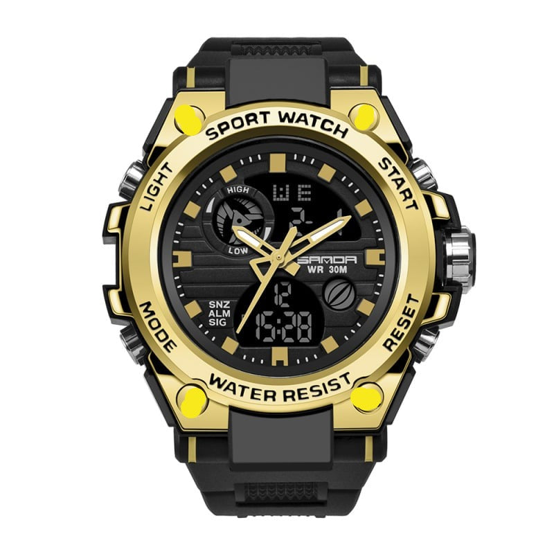 Brehn | Sportliche Dual-Display Mode Multifunktionale wasserdichte leuchtende Herrenarmbanduhr