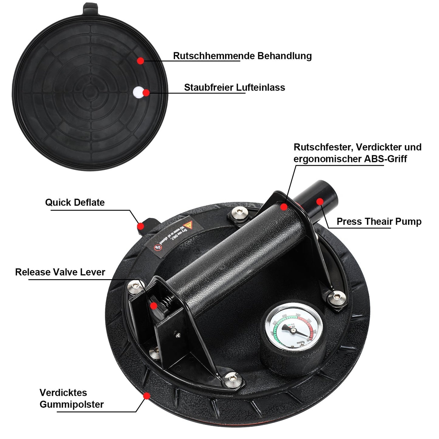 Saugheber Saugnapfhalter mit Druckanzeige 1 Stück max.100KG | Brehn