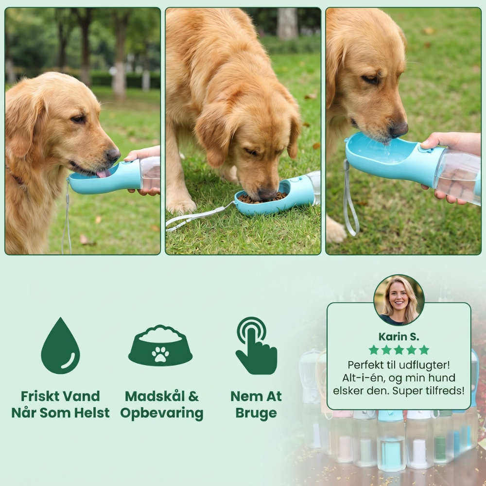 TrailBuddy™ – 3-in-1 Hunde-Trinkflasche mit Futterbox | Brehn