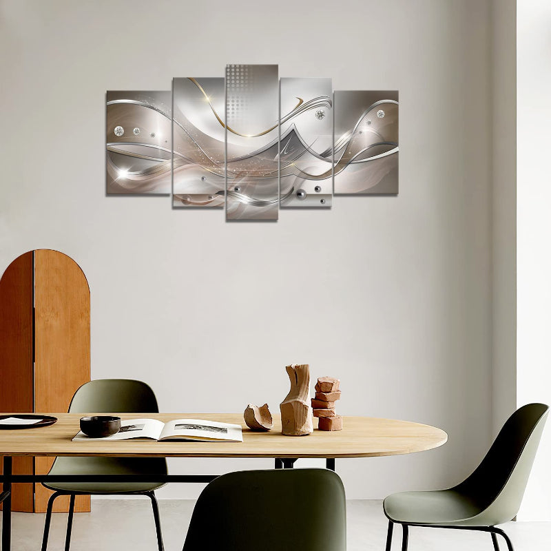 Set aus 5 wellenförmigen Leinwandbildern