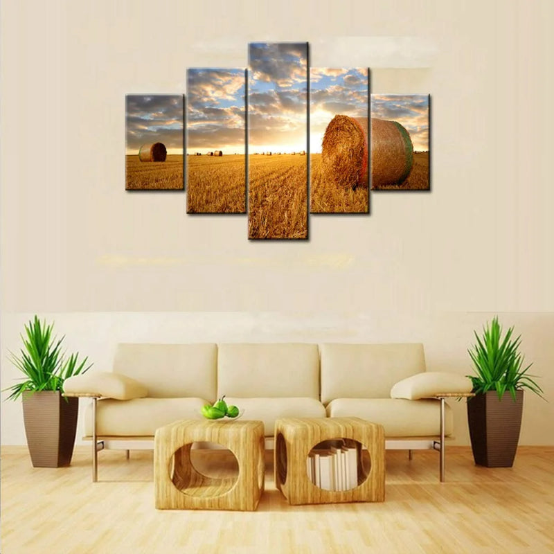 Set mit 5 dekorativen Leinwänden „Sonnenuntergangs-Landschaft“