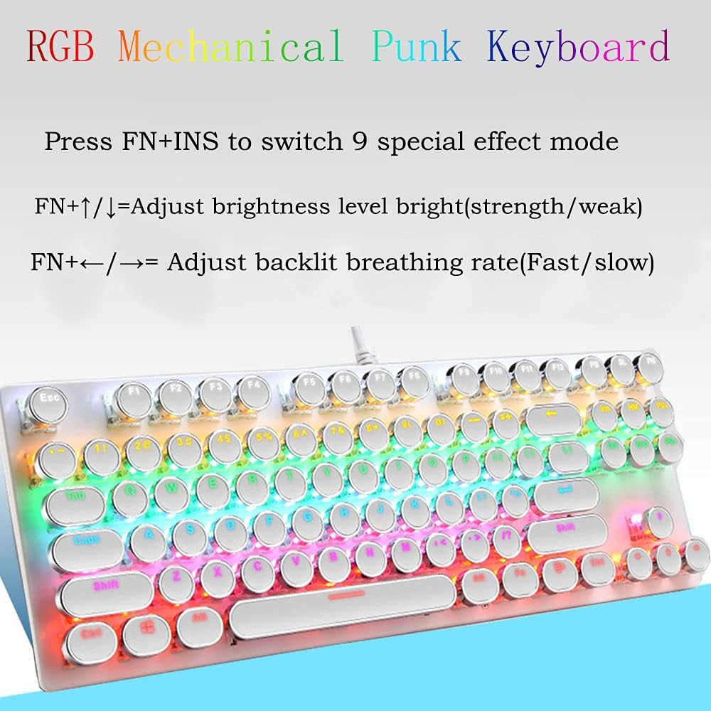 Mechanische Gaming-Tastatur mit 87 Tasten, RGB-Hintergrundbeleuchtung und blauen Schaltern