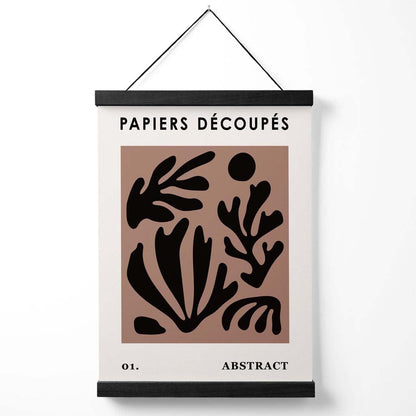 Braunes und schwarzes Poster im Matisse-Stil mit floralem Ausschnitt und Aufhänger