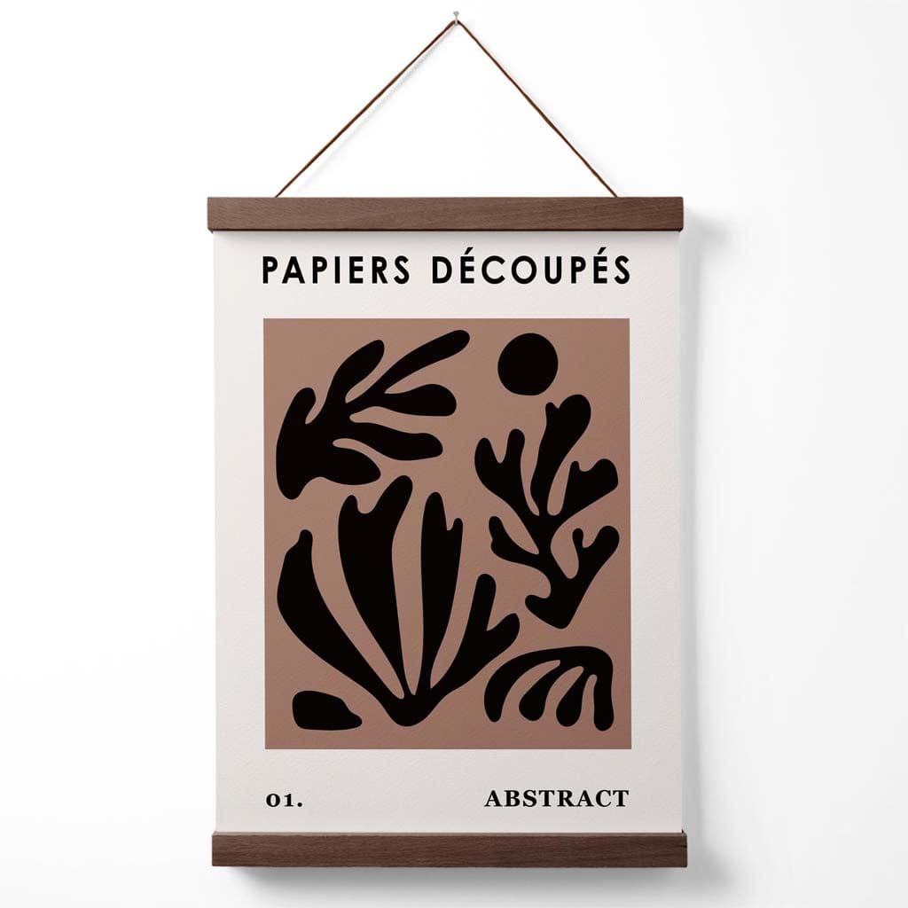 Braunes und schwarzes Poster im Matisse-Stil mit floralem Ausschnitt und Aufhänger