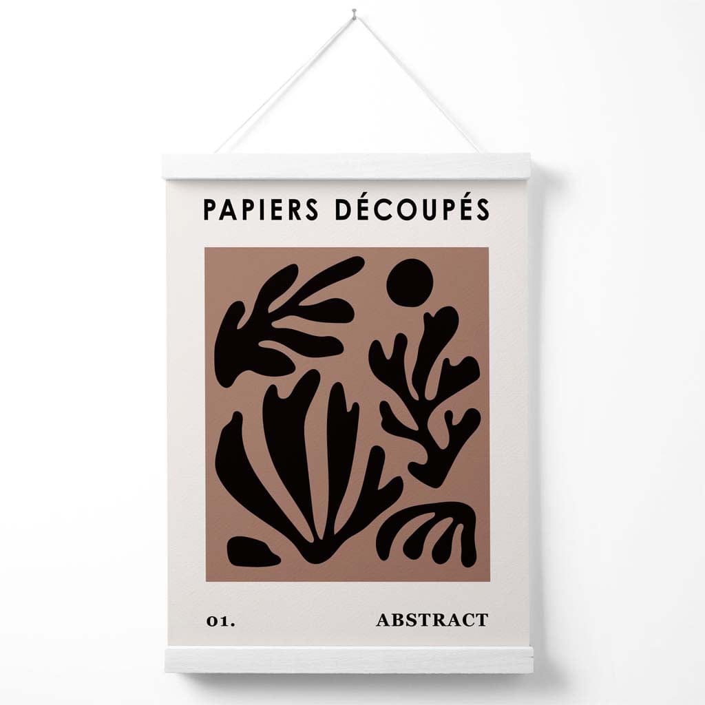 Braunes und schwarzes Poster im Matisse-Stil mit floralem Ausschnitt und Aufhänger