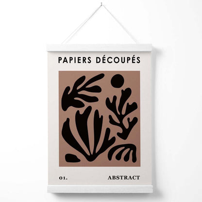 Braunes und schwarzes Poster im Matisse-Stil mit floralem Ausschnitt und Aufhänger