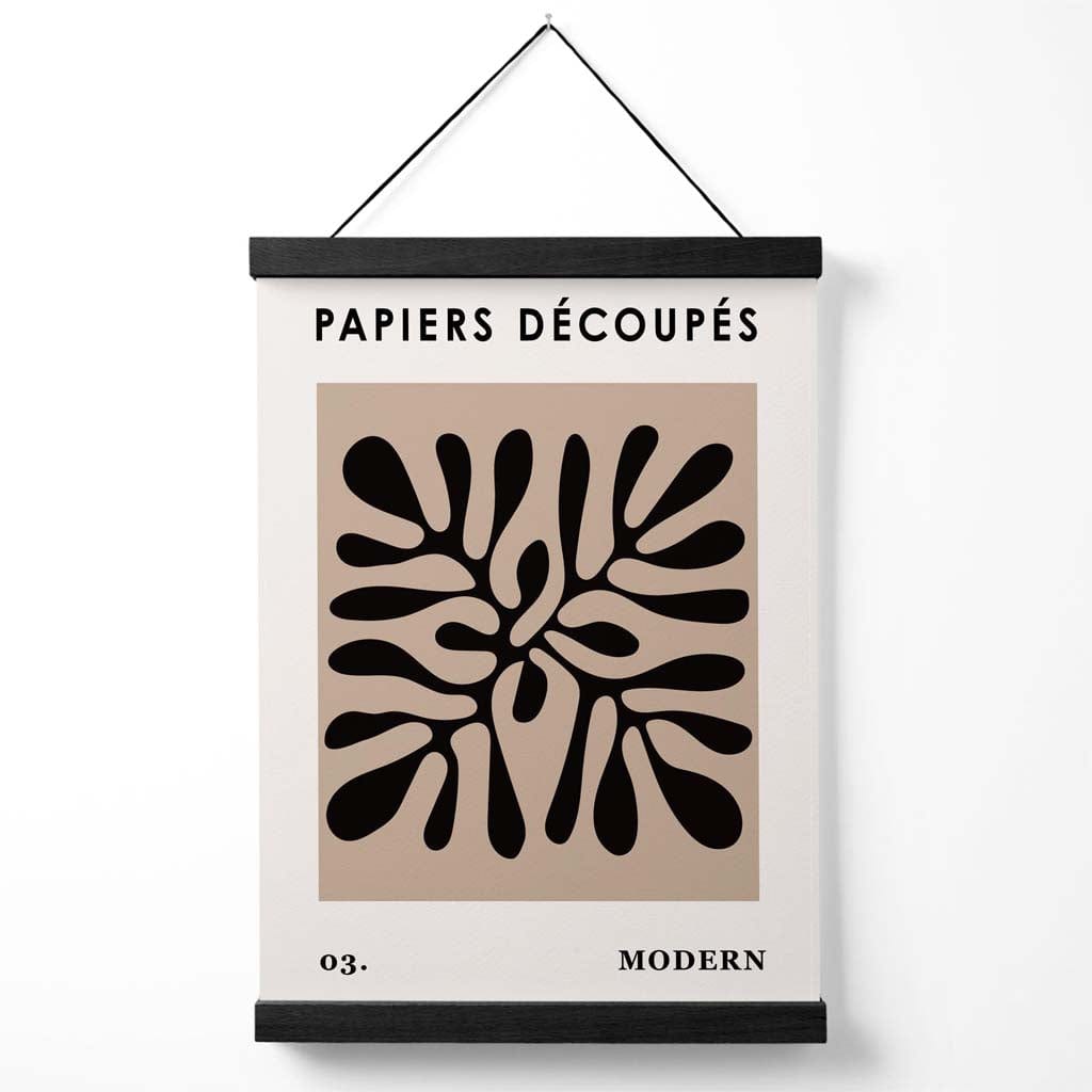 Beige-schwarzes Poster im Matisse-Stil mit Blumenausschnitt und Aufhänger