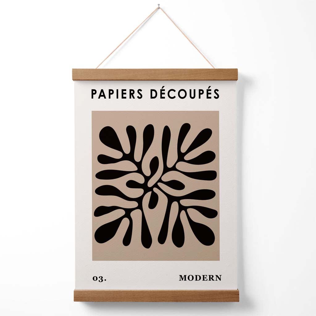 Beige-schwarzes Poster im Matisse-Stil mit Blumenausschnitt und Aufhänger