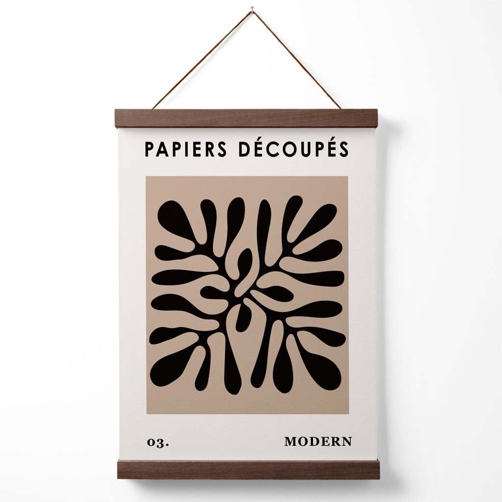 Beige-schwarzes Poster im Matisse-Stil mit Blumenausschnitt und Aufhänger