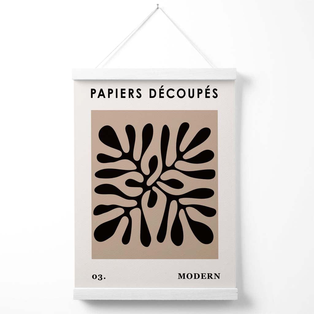 Beige-schwarzes Poster im Matisse-Stil mit Blumenausschnitt und Aufhänger