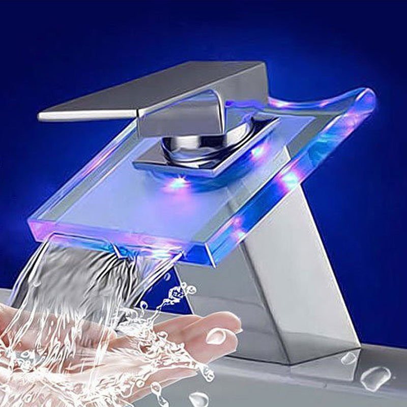 Brehn | 1-Hebel Waschtischarmatur 1-Loch Kupfer Waschbeckenarmatur mit LED-Beleuchtung