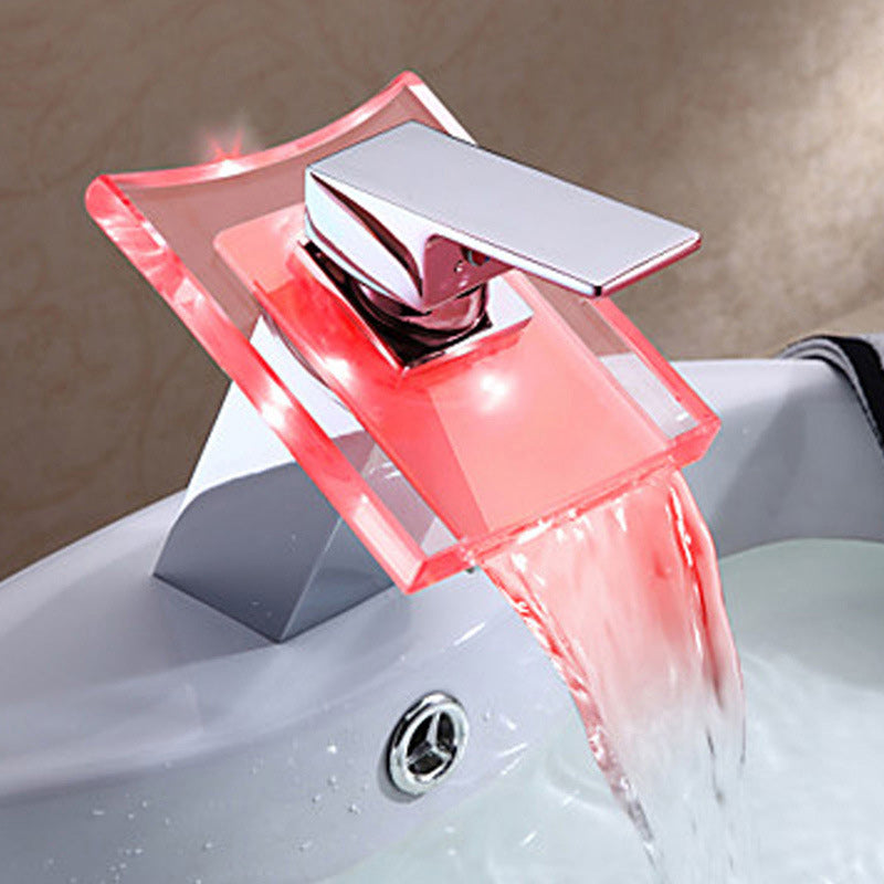 Brehn | 1-Hebel Waschtischarmatur 1-Loch Kupfer Waschbeckenarmatur mit LED-Beleuchtung