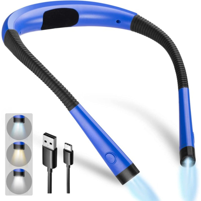 Brehn | LED Nackenleselampe, Buchlicht zum Lesen im Bett, 3 Farben, 6 Helligkeitsstufen, biegbarer Arm, wiederaufladbar, langlebig, perfekt zum Lesen, Stricken, Campen, Reparieren