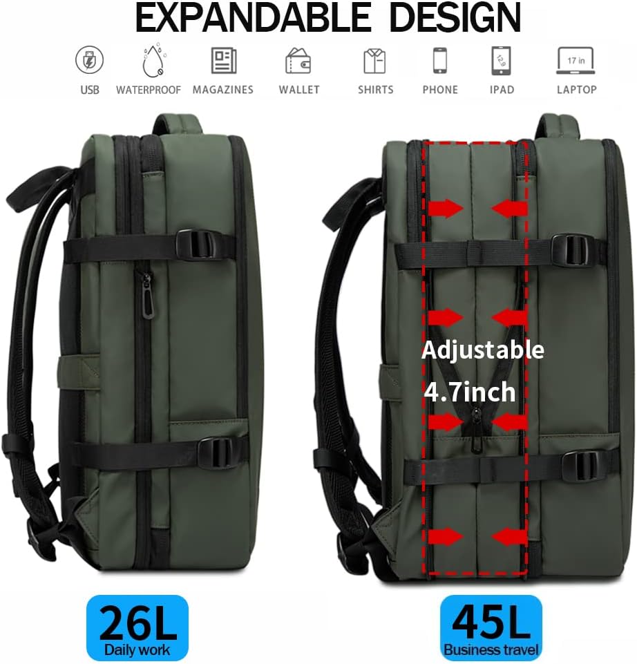 Erweiterbarer 26–45L wasserdichter Reisen-Rucksack mit Laptop-Fach & Duffle-Trage | Brehn