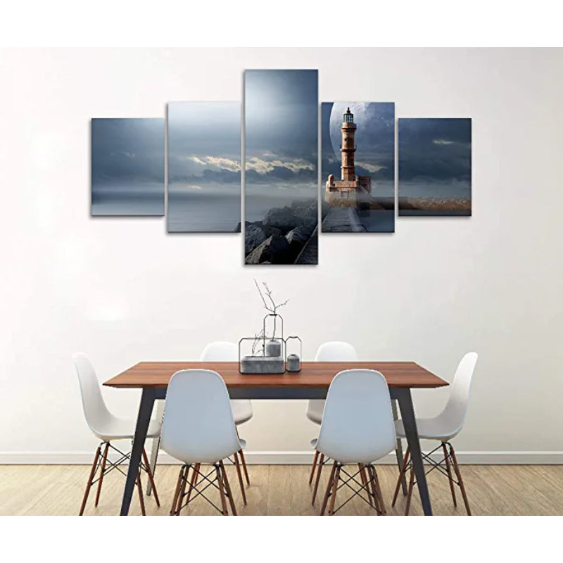 5 Stück Leuchtturm Nachtbilder Kunstwerk Leinwanddruck