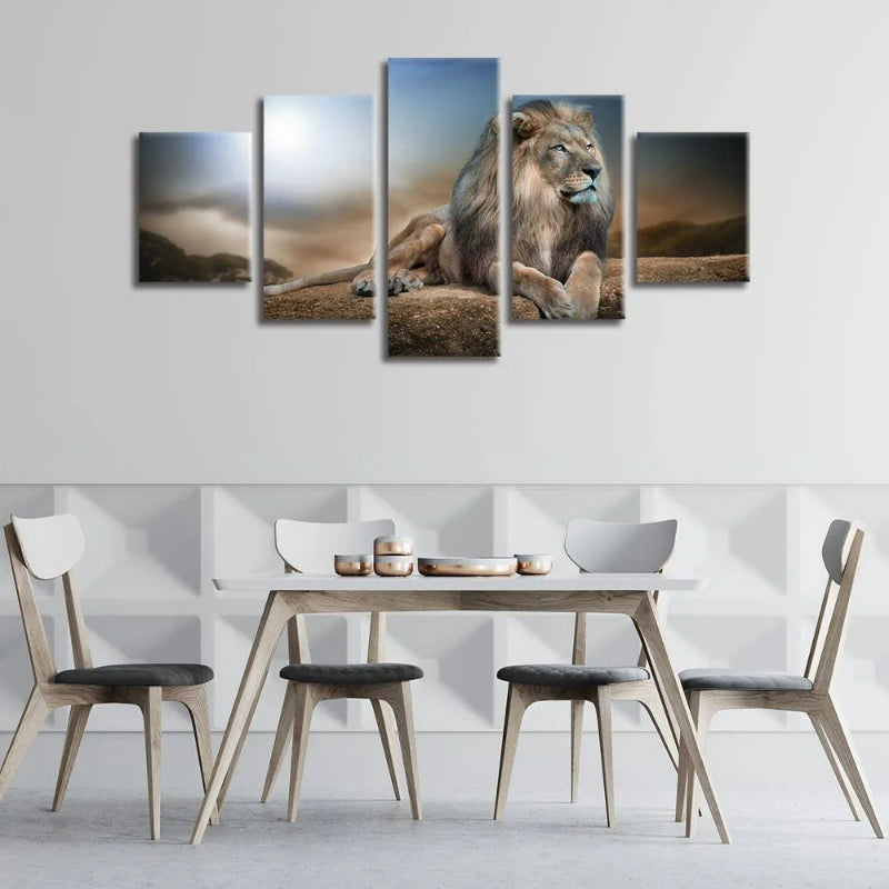 Set mit 5 Löwenmotiven als Wandbilder auf Leinwand