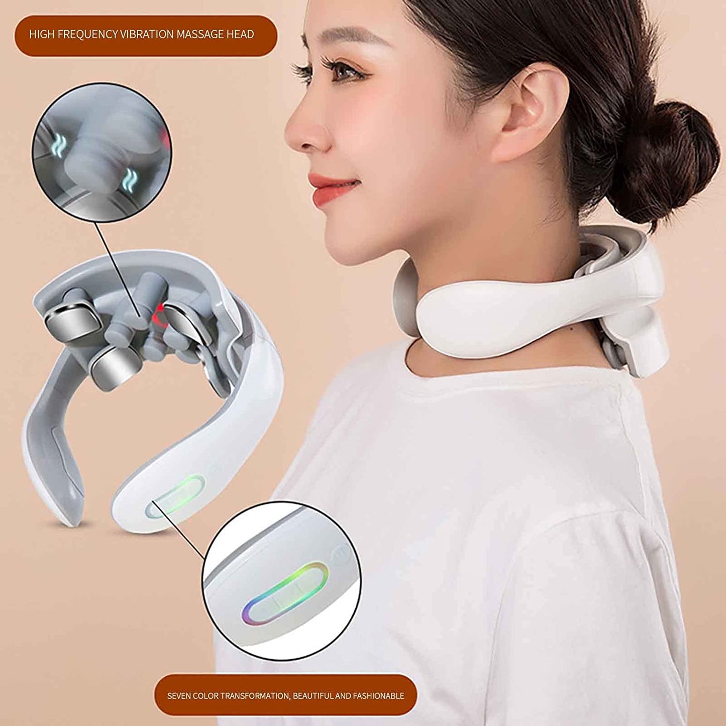 Brehn | Intelligenter Nackenmassager mit Wärmefunktion | 4D-Tiefengewebe-Triggerpunkt-Massage | TENS-Mikrostrom-Technologie | 15 Intensitätsstufen | Sprachansage & USB-Ladeanschluss | Weiß
