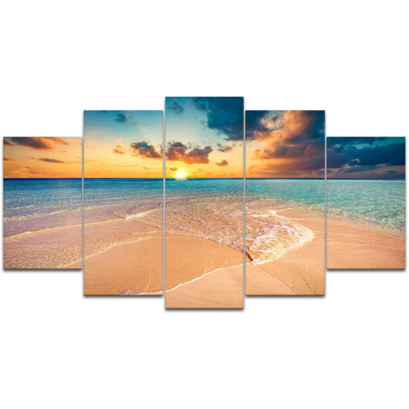 Set aus 5 Wandbildern mit Strand-Sonnenuntergangsmotiven
