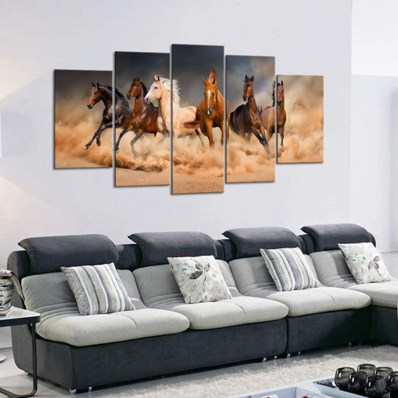 Set aus 5 Wandbildern mit galoppierenden Pferden