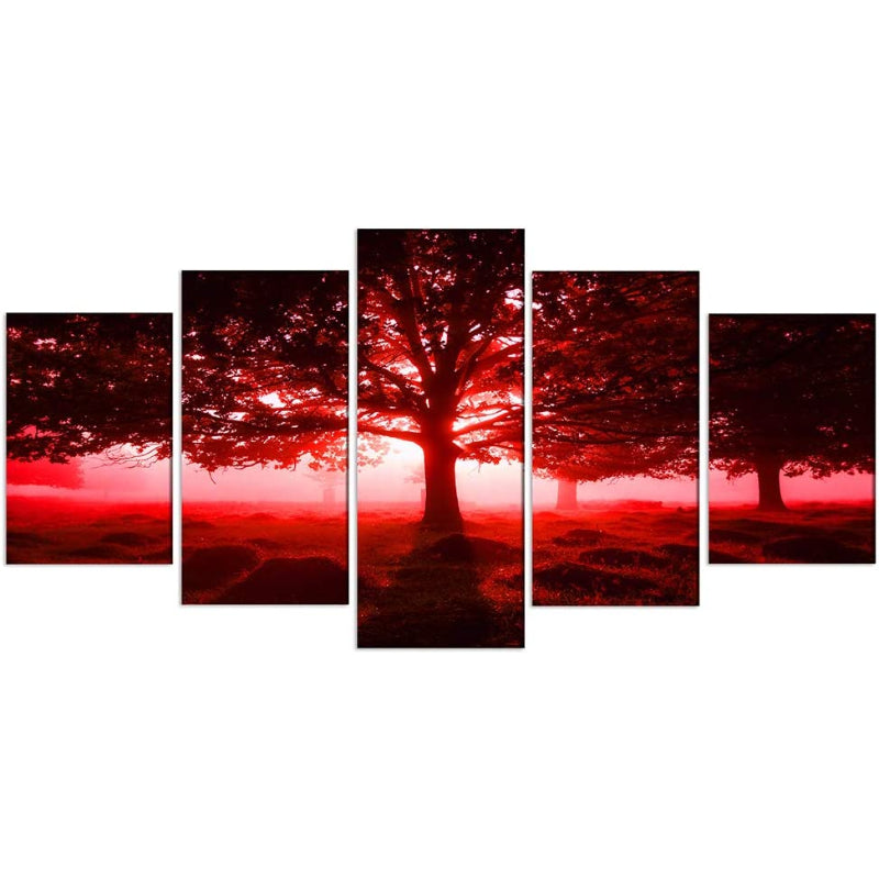 5-teiliges rotes Landschafts-Leinwand-Wandkunstbild
