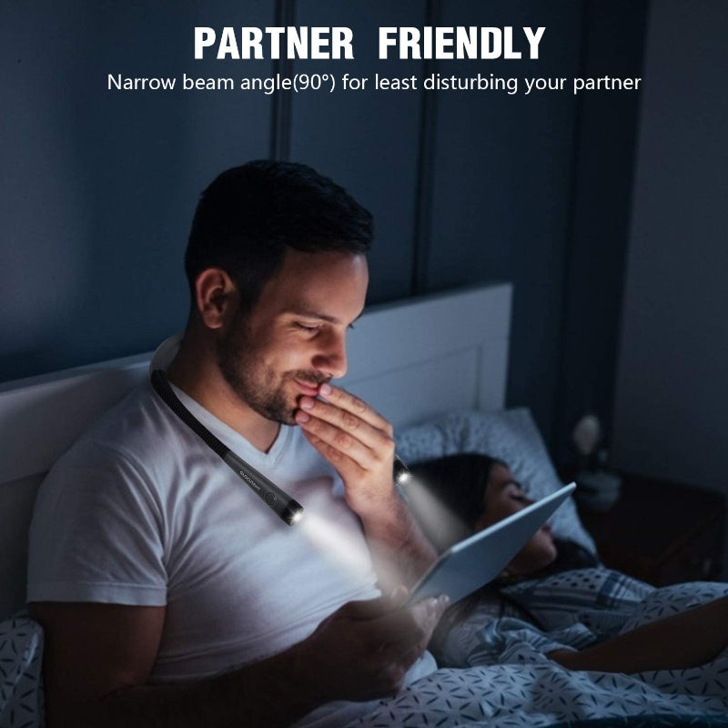 Brehn | LED Nackenleselampe, Buchlicht zum Lesen im Bett, 3 Farben, 6 Helligkeitsstufen, biegbarer Arm, wiederaufladbar, langlebig, perfekt zum Lesen, Stricken, Campen, Reparieren