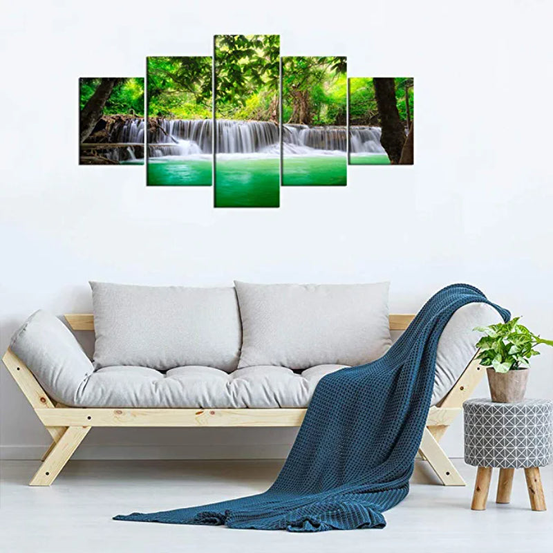 5 Stück Grüner Wald Wasserfall Landschaft Kunstwerk Gemälde