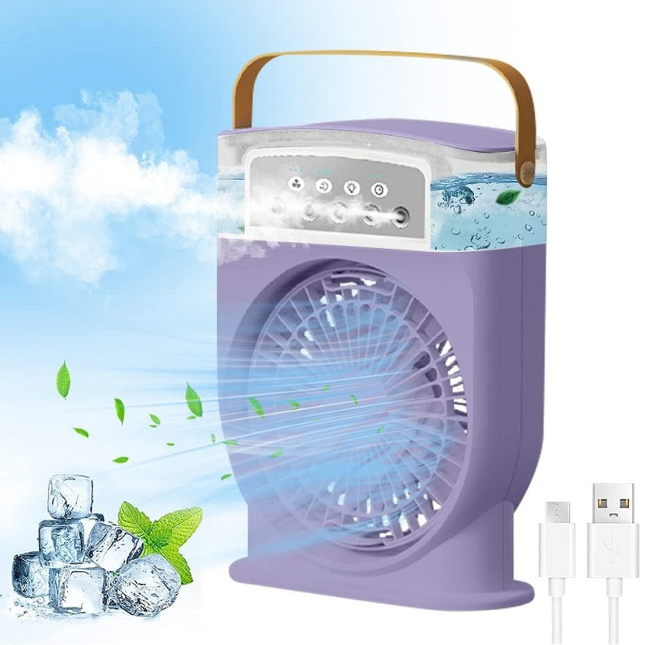 Portabler Airconditioner Ventilator, Mini Verdunstungs-Klimaanlage mit 7 Farben LED | Brehn