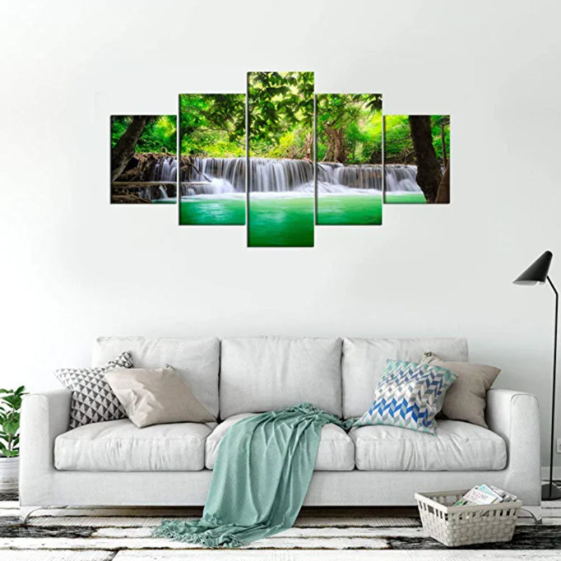 5 Stück Grüner Wald Wasserfall Landschaft Kunstwerk Gemälde