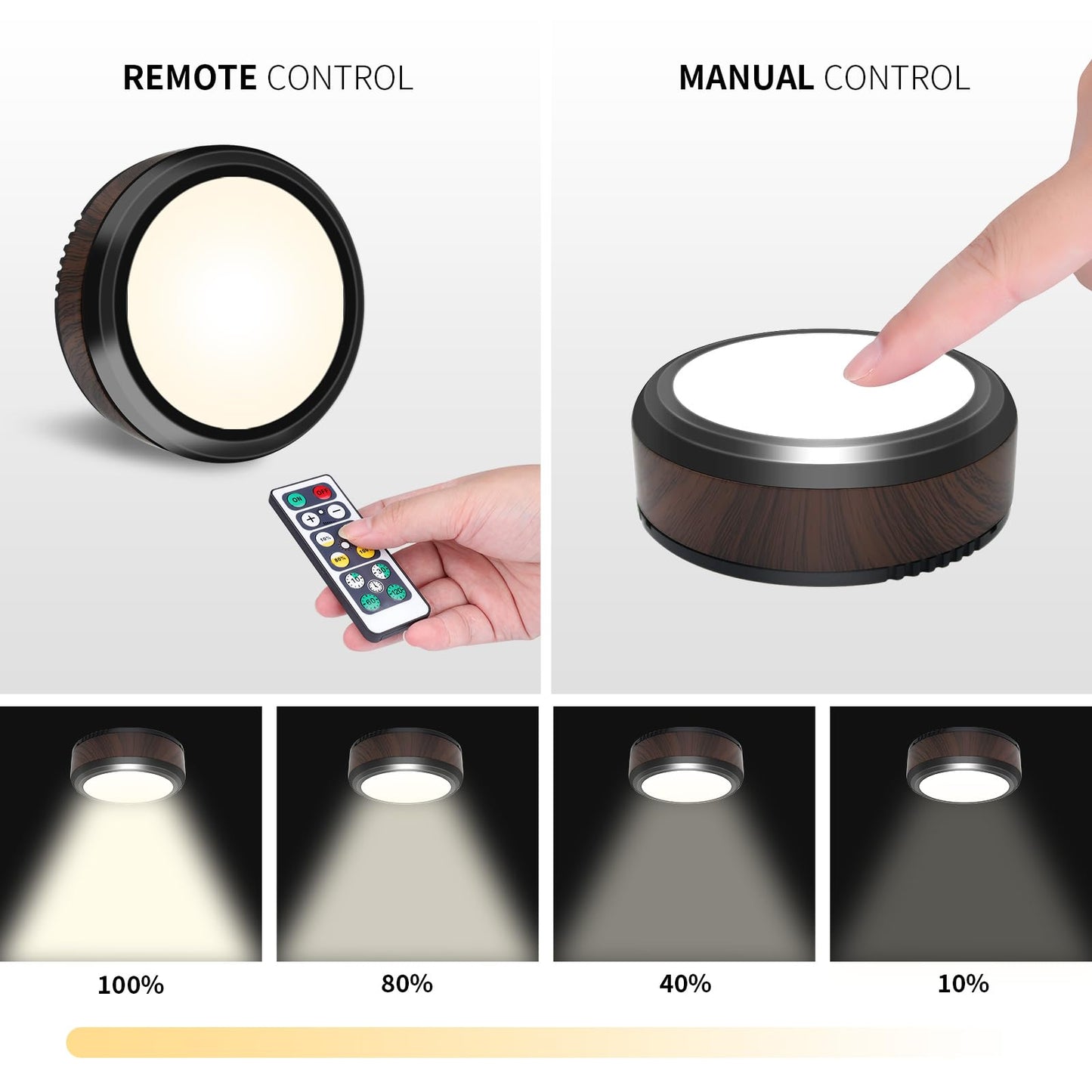Brehn | Leastyle Fernbedienung Led Puck Licht, dimmbar batteriebetrieben Unterbauleuchte - 6er Pack Naturweiß
