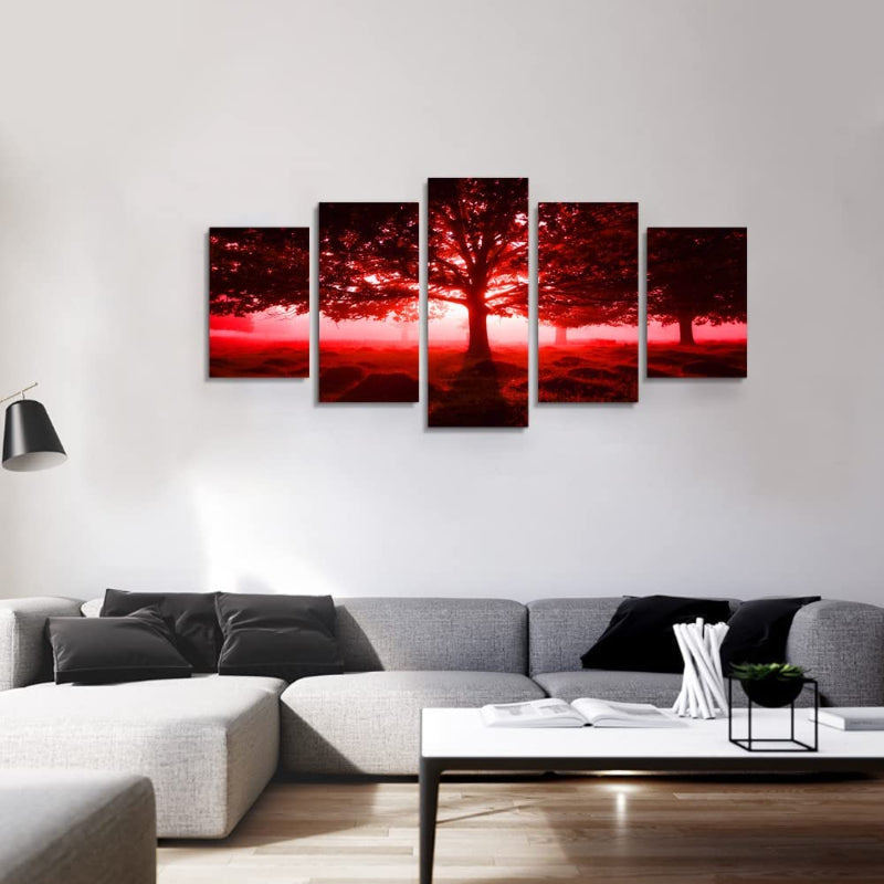 5-teiliges rotes Landschafts-Leinwand-Wandkunstbild