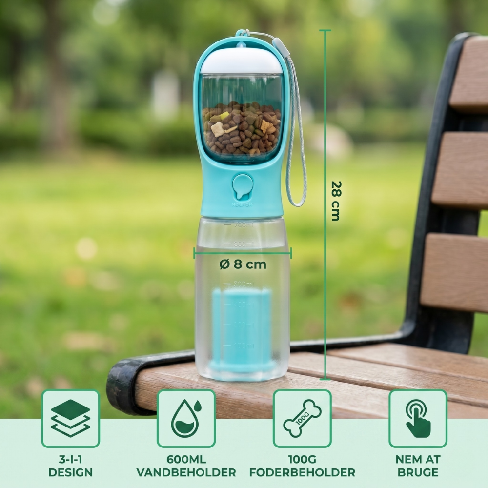 TrailBuddy™ – 3-in-1 Hunde-Trinkflasche mit Futterbox | Brehn