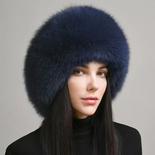 100 % natürliche Fuchspelzmütze für Damen, dicke Pelzmütze, warme Wintermütze, modische Damenmütze mit Ohrenschützern