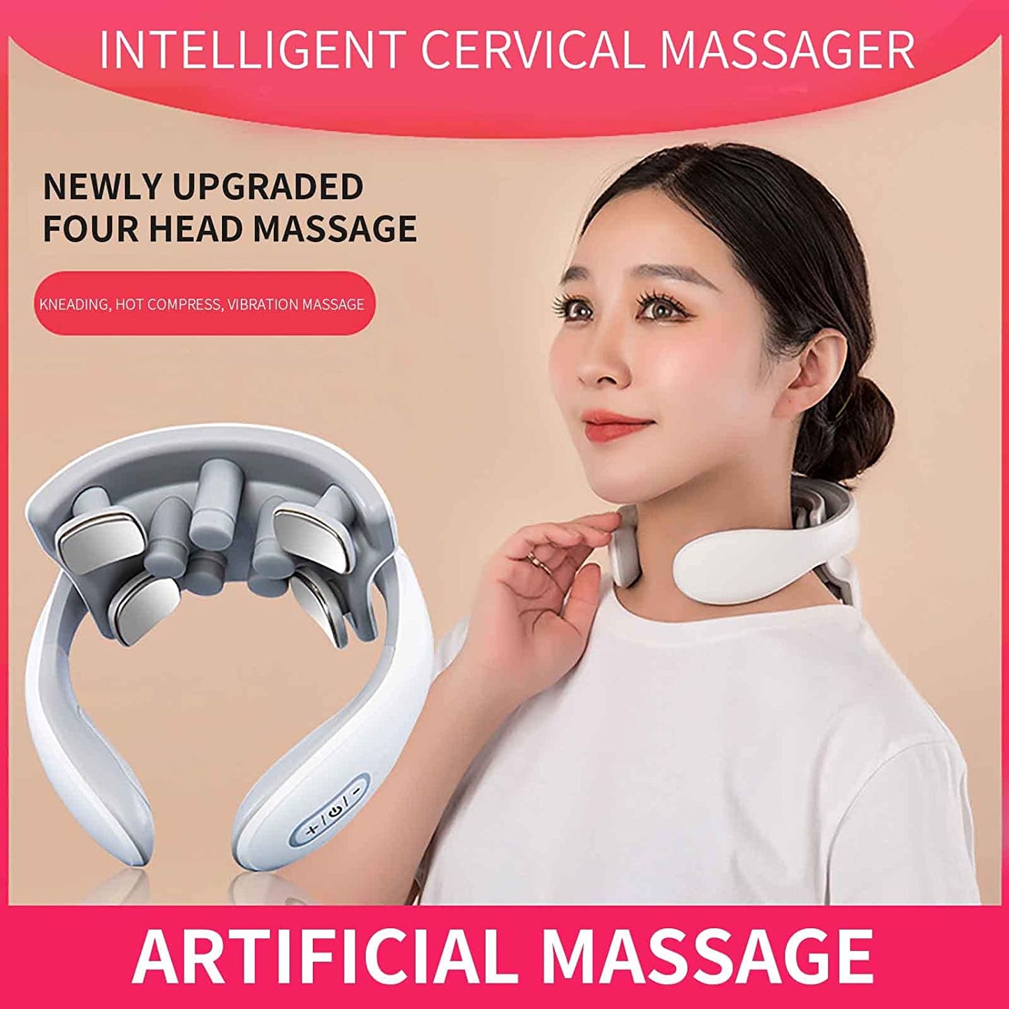 Brehn | Intelligenter Nackenmassager mit Wärmefunktion | 4D-Tiefengewebe-Triggerpunkt-Massage | TENS-Mikrostrom-Technologie | 15 Intensitätsstufen | Sprachansage & USB-Ladeanschluss | Weiß