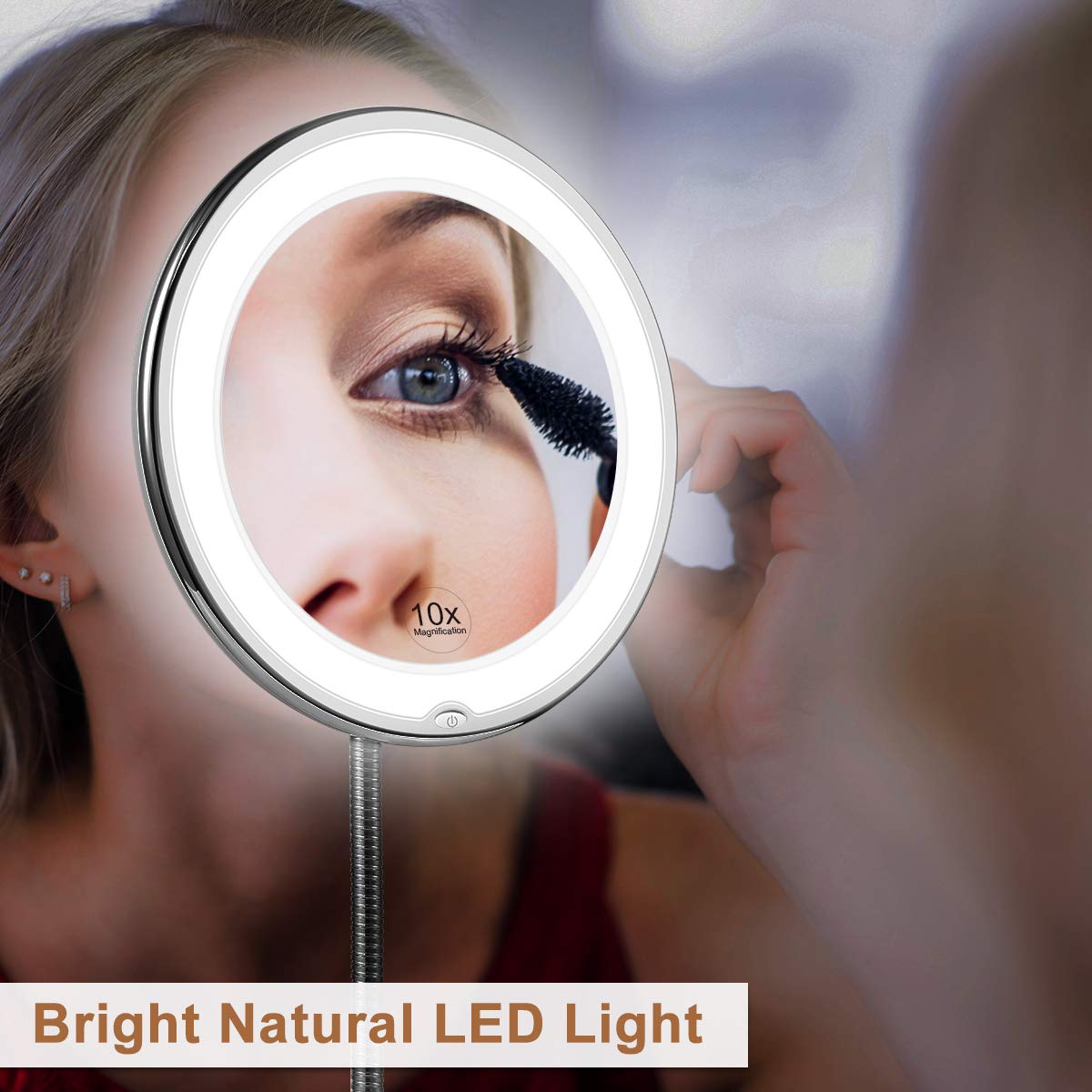 LED-Vergrößerungsspiegel mit flexiblem Schwanenhals | 10-fache Vergrößerung | Tageslicht-LED | Kosmetikspiegel