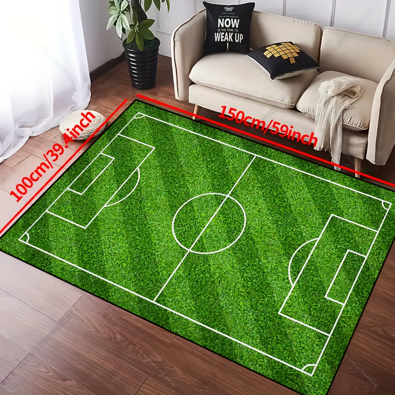 Vivolux | Fußballfeld Muster Teppich - rutschfester waschbarer Lounge-Matten für Wohnzimmer, Schlafzimmer, Garten oder Gaming-Zimmer