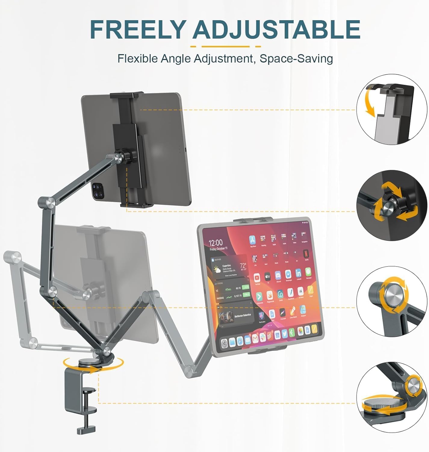Verstellbarer Tablet-Tischständer aus Aluminium mit 360°-Drehung – Movaro