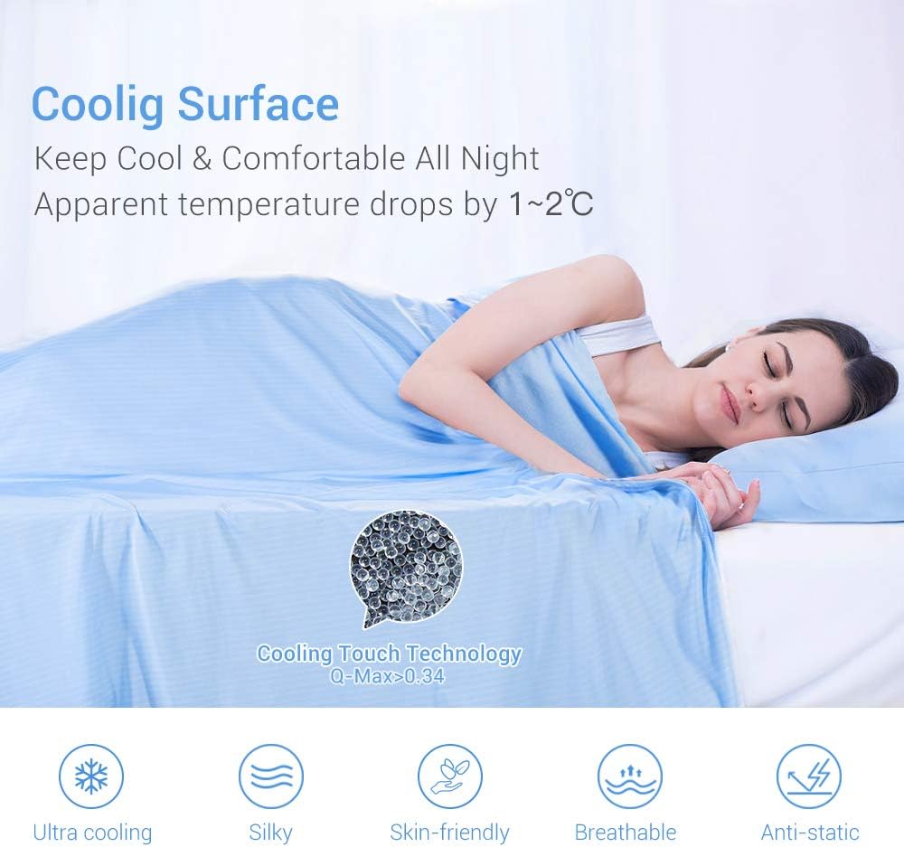 Cool Fiber Q-Max 0.4 Doppelseitige Eis-Seiden-Kühldecke – See blau | Brehn