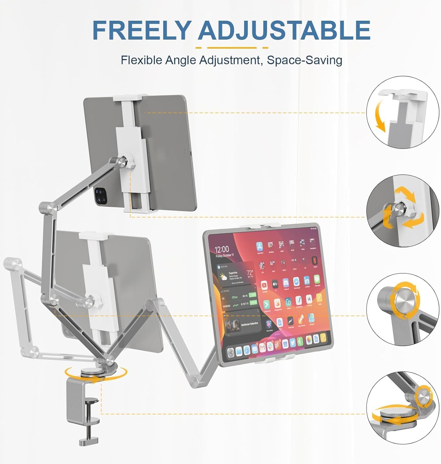 Verstellbarer Tablet-Tischständer aus Aluminium mit 360°-Drehung – Movaro