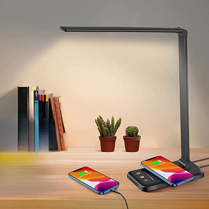 LED Tischlampe mit USB-Ladeanschluss - 5 Lichtstufen & dimmbare Helligkeit für Schreibtisch und Lesen | Brehn