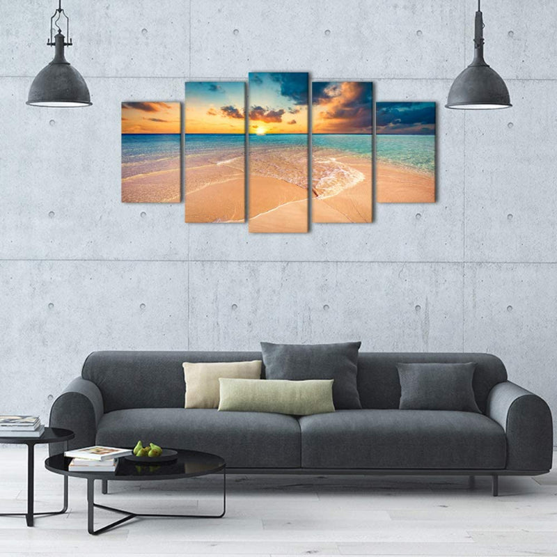 Set aus 5 Wandbildern mit Strand-Sonnenuntergangsmotiven