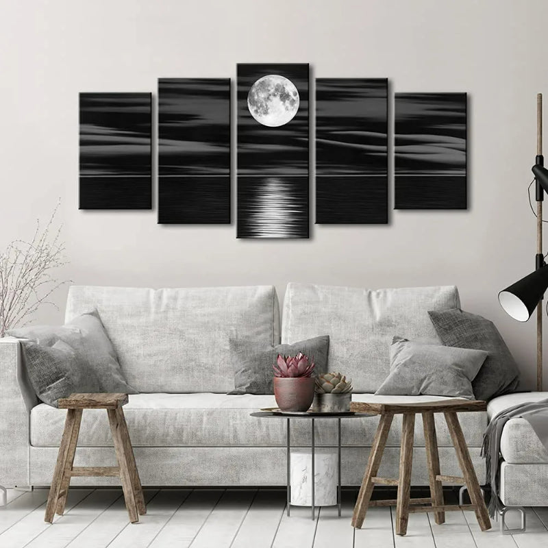 Set mit 5 dekorativen Leinwandbildern zum Thema Vollmond