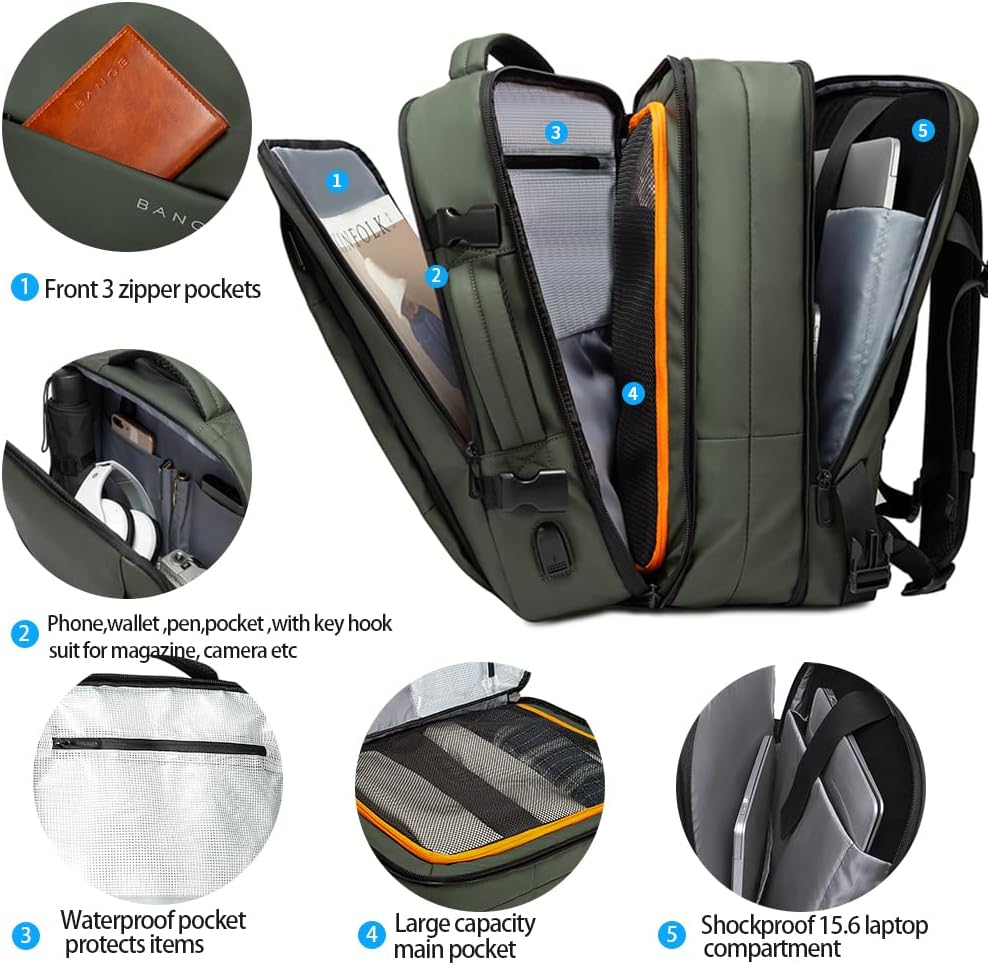 Erweiterbarer 26–45L wasserdichter Reisen-Rucksack mit Laptop-Fach & Duffle-Trage | Brehn