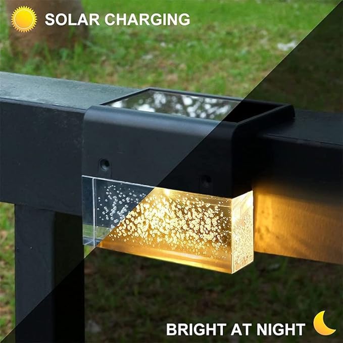 Brehn | Solar Deck Lights 4er Set, Solar Stufenlichter Außen, Warmweiß/Farbwechselnde Solarzaunleuchte für Terrasse Garten Hof