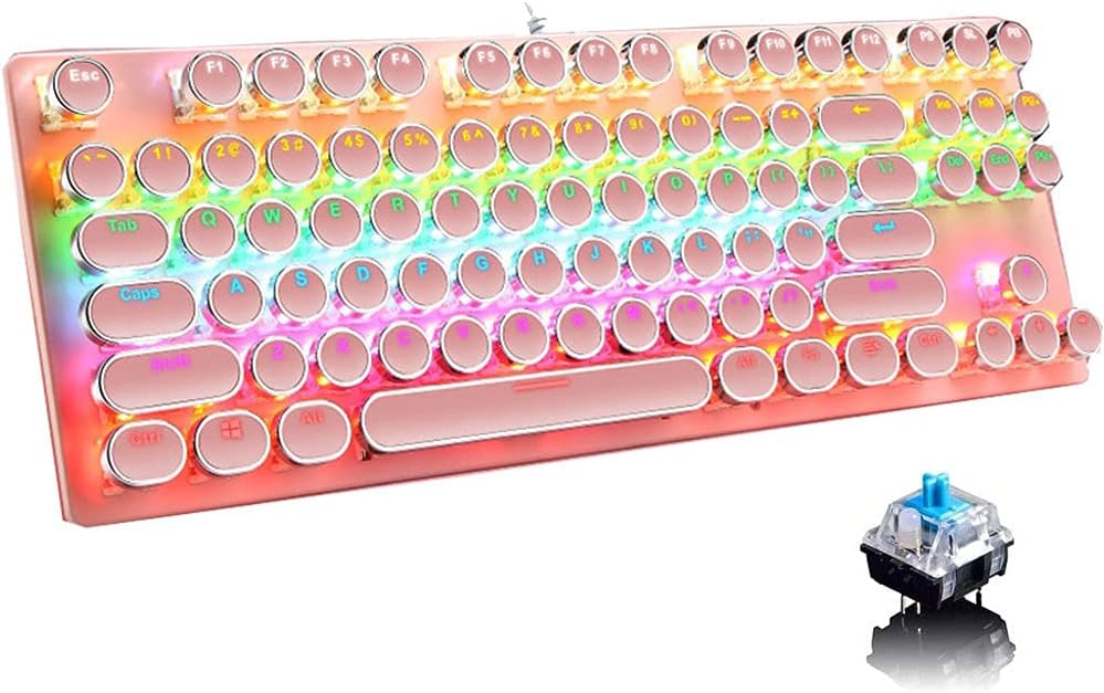 Mechanische Gaming-Tastatur mit 87 Tasten, RGB-Hintergrundbeleuchtung und blauen Schaltern