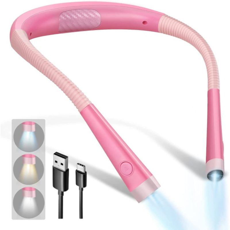 Brehn | LED Nackenleselampe, Buchlicht zum Lesen im Bett, 3 Farben, 6 Helligkeitsstufen, biegbarer Arm, wiederaufladbar, langlebig, perfekt zum Lesen, Stricken, Campen, Reparieren